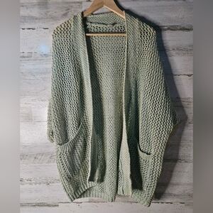 Anthropologie Ecote Sea Green Cardigan Open Weave Beach Style Boho Womens Large